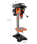12 Inch Benchtop Drill Press With Laser And Digital Readout Pro Grade Variable Speed 450 To 3150 RPM, side view with measurements