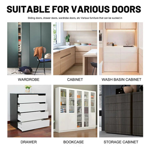 Interior examples showing where Two Pack Ultra Thin Magnetic Door Catch For Cabinets And Closets Stainless Steel Drawer Magnet Catch Drill Free Install With Adhesive Backing Easy Mount Kitchen Cupboard Door Closure In Silver can be used, including wardrobes, cabinets, drawers, bookcases, wash basin cabinets, and storage cabinets.
