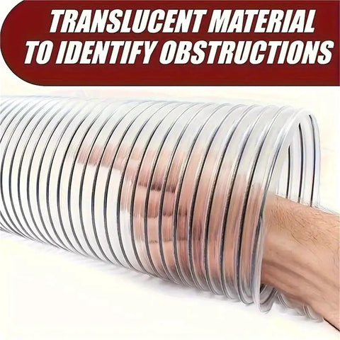 Fully Transparent Flexible Bellows Hose For 100Mm Vacuums and Industrial Dust Extractors With Bendable PVC Tube, showing translucent material.