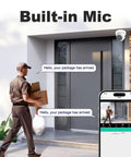 Security camera with built-in mic detecting delivery at door, displaying on phone app, part of 4K 16 Channel PoE Security Camera System