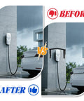 Built Tough Aluminum EV Charger Cover And All Weather Sun Shield For Wall Mounted Electric Vehicle Stations protecting charger from rain.