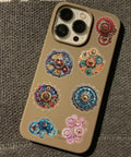 Phone case with Dope Steampunk Gear Sticker Set 50pc, featuring vintage clockwork gears, waterproof with transparent backing.