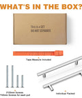 5 Pack Chrome Kitchen Cabinet Pulls Euro T Bar Handles included tape measure, screws, and individual packaging