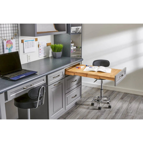 Killer Pull Out Tambour Counter Extender For 21 Inch Drawers Heavy Duty Maple Wood Sliding Cabinet Organizer displays extended workspace.