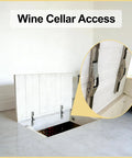 Beefy 90 Degree Folding Hinge 4 Pack Solid Drop Down Flap Door Hinges For Tables Shelves Bar Counters And Loft Hatches, shown in use for wine cellar access.