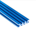 36 Inch Universal T Slot Track For Woodworking, blue anodized aluminum, angled view of multi T track system for jigs.