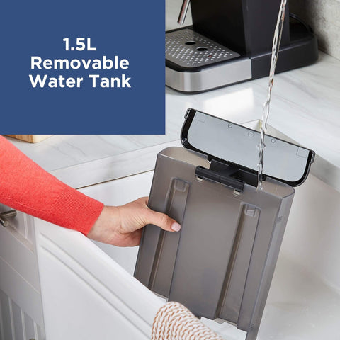 1.5L removable water tank being filled for Semi-Automatic Espresso Machine With 15 Bar Pressure, Grounds Or ESE Pods Compatible