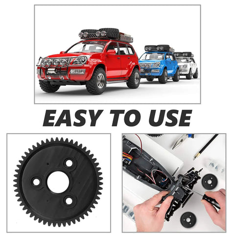 Five Pack 54T 0.8 32 Pitch Plastic Spur Gear Set For 4x4 VXL Rally And HPI RC Cars And Boats replacement gears shown installed.