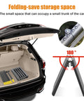 Heavy Duty Lawn Leveling Rake With Stainless Steel Handle 72 Inch Yard Leveling Tool folded inside car trunk