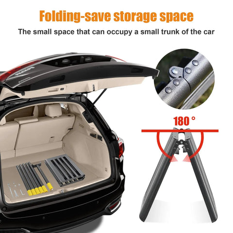 Heavy Duty Lawn Leveling Rake With Stainless Steel Handle 72 Inch Yard Leveling Tool folded inside car trunk