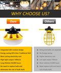 Comparison of 100 Ft LED Construction String Lights With 10 Bulbs On E26 Sockets, showing integrated LED module benefits