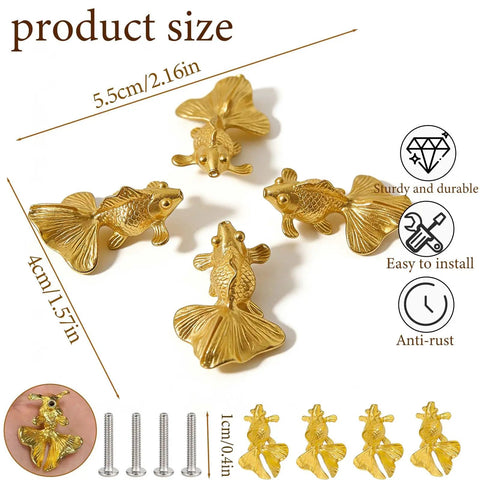 4 Pack Goldfish Cabinet Knobs With 3D Sculpted Fish Design For Cabinets And Drawers Totally Cute Animal Hardware