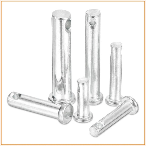 Heavy Duty Single Hole Clevis Pins 3/8 By 1-1/2 Inches Carbon Steel Flat Head 5 Pack in a rugged silver finish