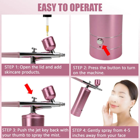 Step-by-step guide for Deep Hydration Oxygen Facial Machine Handheld High Pressure Mist Sprayer For Skin Rejuvenation, pink.