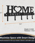 Wall Mounted Key Holder With Hooks Organizer Rack For Entryway Front Door Kitchen Hallway Garage And Mudroom Durable Black Iron Decor Stylish And Practical For Quick Key Drop And Everyday Use, features five hooks and 'Sweet Home' design.