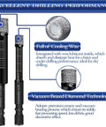Front view of two black dry-diamond drill bits with diamond-coated tips for tile, ceramic, porcelain and glass.