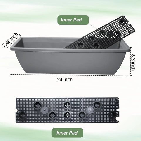 Six Pack 24 Inch Window Box Planters With Shelf Insert, large rectangular plastic flower boxes for indoor and outdoor use