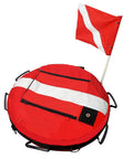 Inflatable Dive Float Buoy With Flag, 29 Inch Surface Marker For Scuba, Freediving, Snorkeling, And Spearfishing, High Viz Red And White Signal, Rugged Cordura Nylon Cover, Go To Training Safety Float
