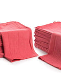 Two stacks of red cotton shop towels 145 pack commercial grade 14 by 12 inches reusable cleaning rags for auto shop and workshop