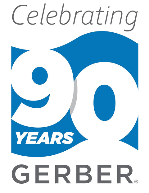 Celebrating Gerber's 90 Years logo in blue and white.