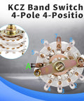 Rotary Band Switch 4P4T 4 Pole Channel Selector, 2 Deck Waveband Switch With Knob, detailed front view, 43mm dial
