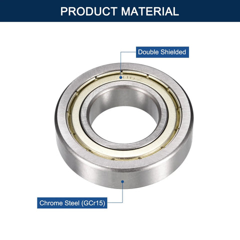 HiPicco R16ZZ deep groove ball bearing, 1 in ID x 2 in OD x 1/2 in wide, chrome steel, double shielded, front view