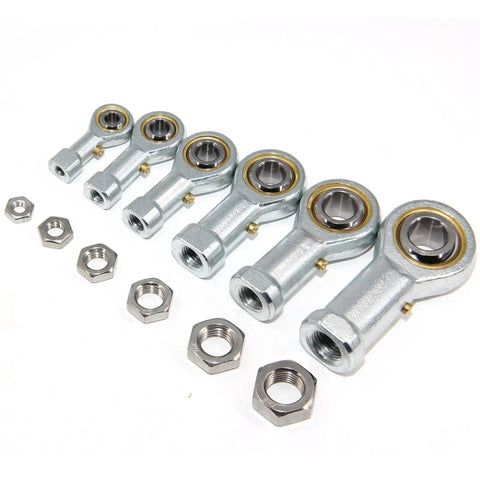 One Half Inch Bore Rod End Bearings PHSB8 Pre Lubricated With Jam Nuts One Half Twenty Female Thread Right Hand Four Pack For Linkages And Steering Projects Heavy Duty Construction, shown with 4 bearings and nuts