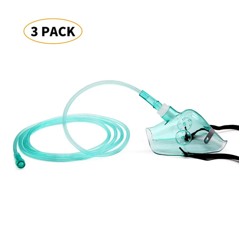 Adults Europe Size L Plus Oxygen Mask Set With 6.6 Ft Tubing And Adjustable Elastic Strap Three Pack PVC Mask For Comfortable Fit