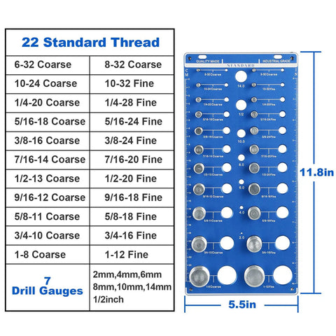 59 Nut And Bolt Thread Checker With Full Size Bolt And Nut Sizer Gauge 22 Standard And 22 Metric 15 Drill Bit Holes Wall Mount Bolt Size Finder Screw Size Chart Durable Bolt Measuring Gear.