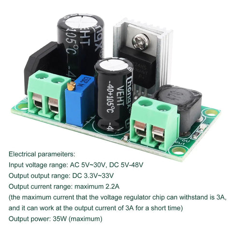High Voltage DC To DC Buck Converter Module LM2596HV 50V Max Input Adjustable Step Down Regulator with capacitors and terminals