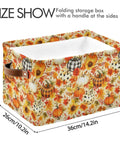 Totally Solid Fall Pumpkin Floral Collapsible Storage Basket With Real Smooth Faux Leather Handles And Water Resistant Fabric 21x26x36cm