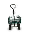 Front view of Heavy Duty Garden Cart 400 Lb Utility Wagon with removable mesh sides and flatbed conversion, pull handle visible.