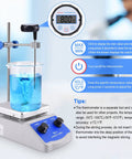 Magnetic Stirrer Hot Plate Mixer With Thermometer And 2000 RPM Stirring, Heats Up To 520 Fahrenheit Fast, Includes Stir Bar And Support Stand For Easy Lab Setups, white lab unit with beaker