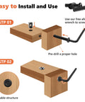 Diagram showing installation steps for 72 Piece Crib Screws Hardware Replacement Kit For Baby Bed Frames With Hex Drive Socket Cap Screws and Barrel Nuts.