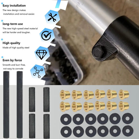 A-Arm Bushing Bolts Rebuild Kit For Yamaha ATVs All In One Seal Cover Set with bushings, collars, and a steel tube.
