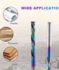 Five Pack One Eighth Inch Shank Compression Router Bits With Two Flute Up and Down Cut End Mills Pro Grade Solid Carbide With DLC Coating for Plastic, Plywood, Oak engraving.