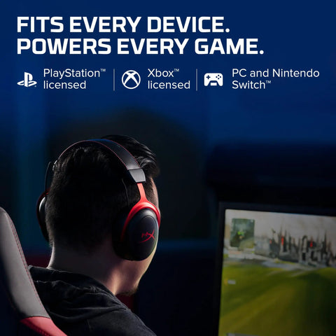 Gamer using Cloud II Gaming Headset With Seven Point One Surround Sound Over Ear Gamer Ready Memory Foam Ear Pads And Durable Aluminum Frame