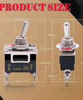 Dimensions of Three Pack Heavy Duty Toggle Switches 16A 250V AC SPST Two Pin Momentary On Off with Waterproof Metal Boot Cap Cover