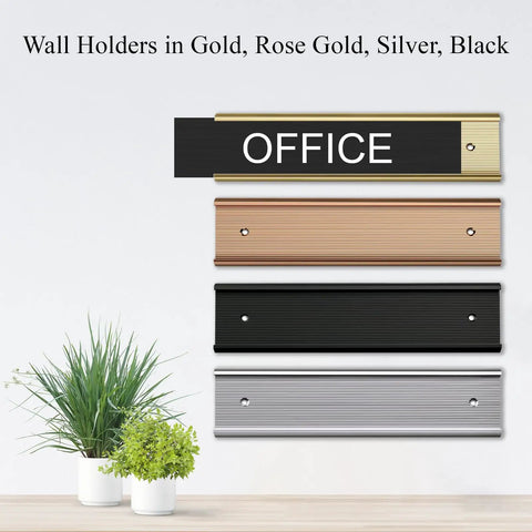 Textured Aluminum Name Plate Holders For Wall And Desk, Durable Office Sign Holders in gold, rose gold, silver, black finishes