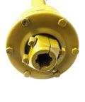 Close-up view of yellow end of Beefy 41 Lb 3 Point PTO Shaft With Slip Clutch For Rotary Tillers One And Three Eighths Inch 6 Spline