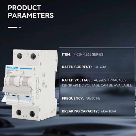 Two Pole DC Miniature Circuit Breaker 1000V 16A C16 With Thermal Magnetic Trip 6KA Breaking Capacity For Solar PV System