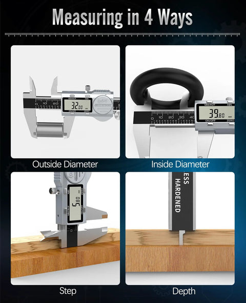 Housolution 12-inch digital caliper with LCD; ABS stainless steel body, measures outside/inside diameter, depth and step