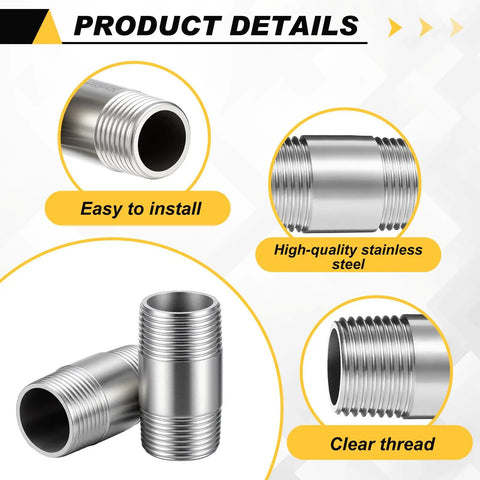 Heavy Duty Stainless Steel 304 Pipe Fittings Three Quarter Inch NPT Male To Three Quarter Inch NPT Male Two Inch Nipple features
