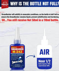 Bottle of blue thread locker medium strength showing half-full content to prevent solidification, labeled M-243.