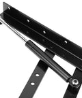 Heavy Duty 150N Kickback Lift Hinge For Solid Oak Coffee Tables Rustproof Steel Furniture Hardware close-up view with mounting holes.