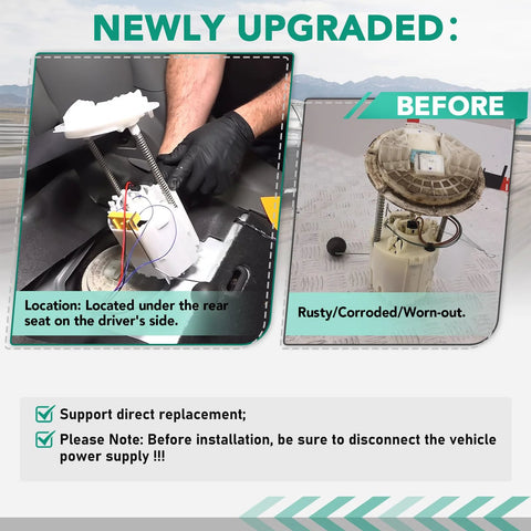 Fuel Pump Module Assembly Replacement For Chrysler 300 Dodge Challenger Charger Magnum Suits 2.7L 3.5L 3.6L 5.7L 6.1L 6.4L Hemi V8 V6 Engines Fits 2005 Through 2017 Models E7192M, shows installation and comparison with worn unit.
