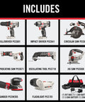 Killer 20V Max Lithium Eight Tool Combo Kit With Dual Batteries And Quick Charger features drill driver, impact driver, circular saw, jigsaw, and flashlight.