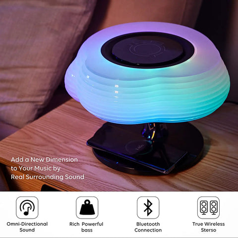 Bedside Lamp With Wireless Charger And Bluetooth Speaker For Bedroom RGB Dimmable Nightstand Light With Qi Charging Pad