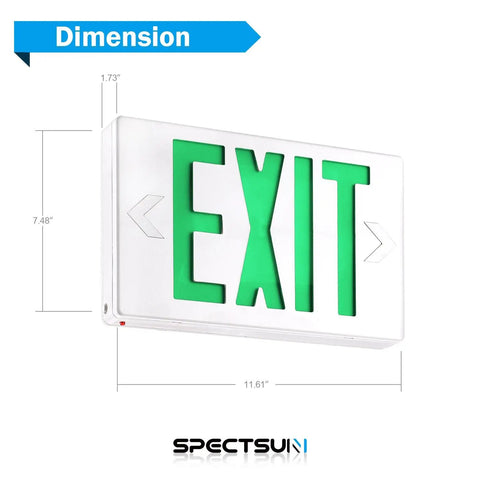 Six Pack LED Exit Signs With Emergency Lights Green Battery Backup Exit Light UL Listed dimensions view