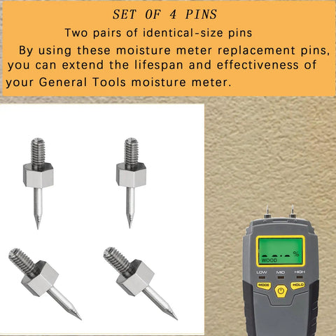 Moisture Meter Replacement Pins For MMD4E And RHMG650 RHMG700DL, 4 Pack Stainless Steel Probes, high precision replacement tips for pin-style meters
